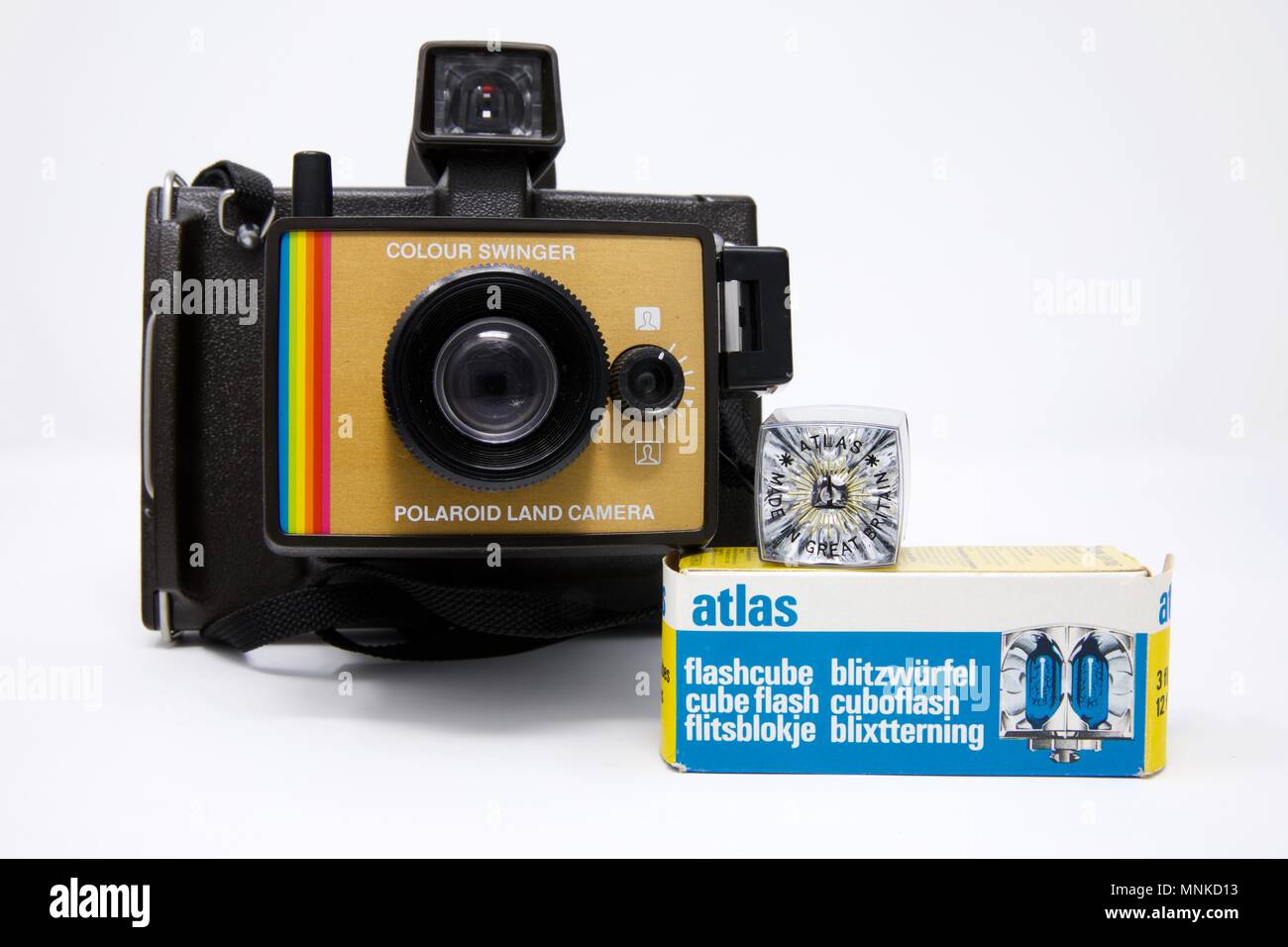 Polaroid Land Camera with Atlas flashcube Stock Photo