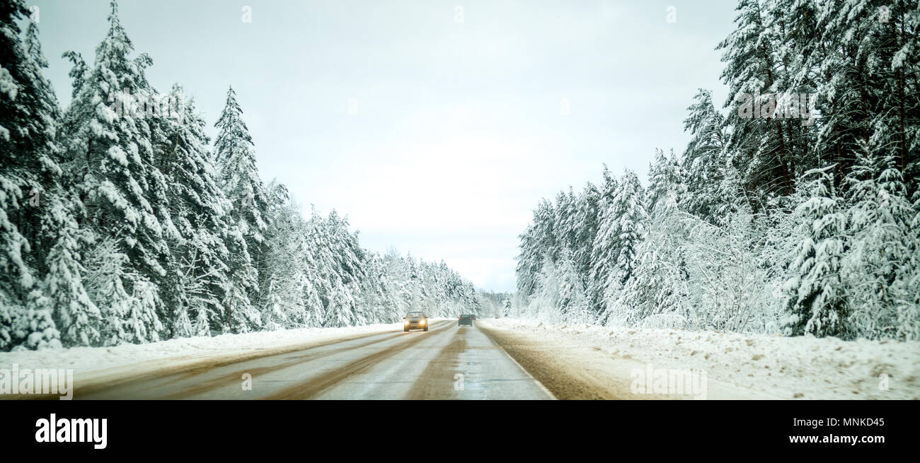 Photo of winter road with trees in snow Stock Photo - Alamy