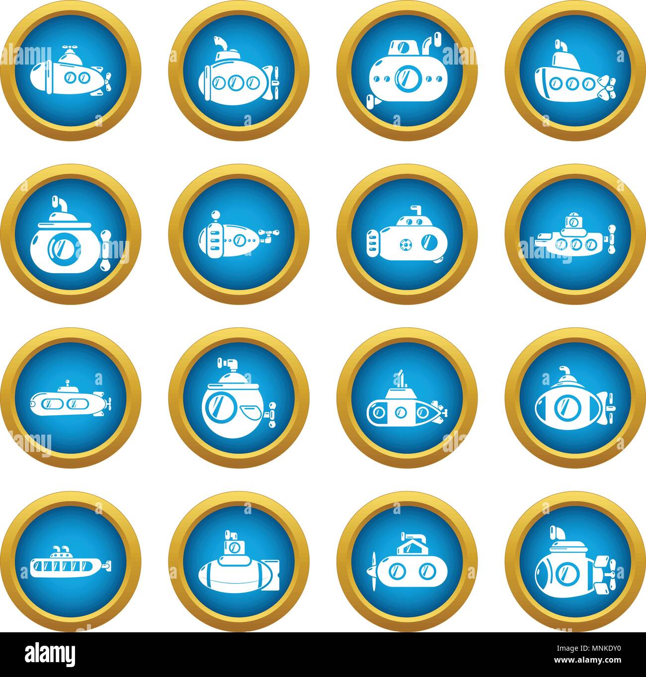 Submarine icons set, simple style Stock Vector