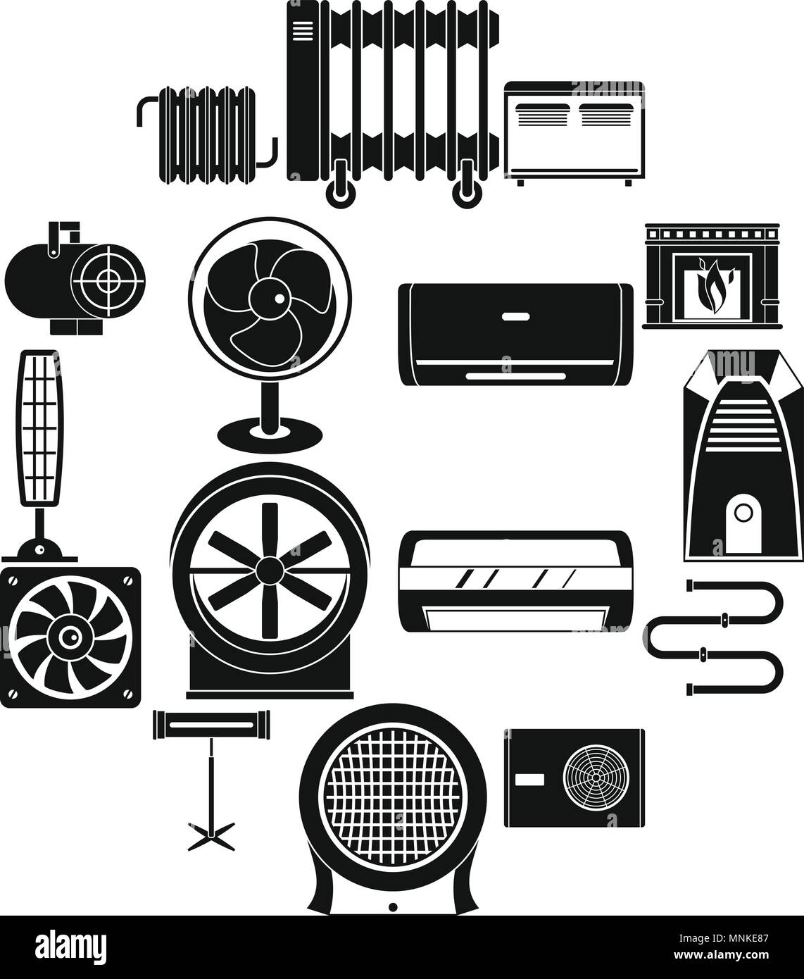Heating cooling air icons set, simple style Stock Vector
