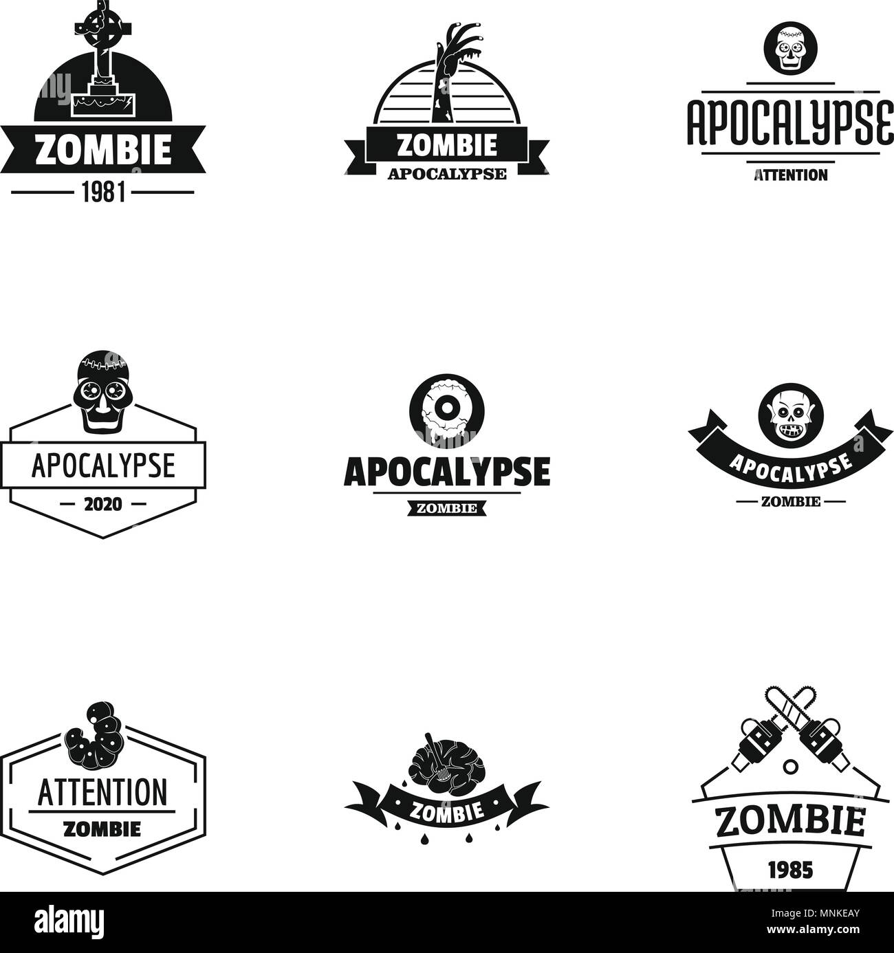 Zoombie logo set, simple style Stock Vector