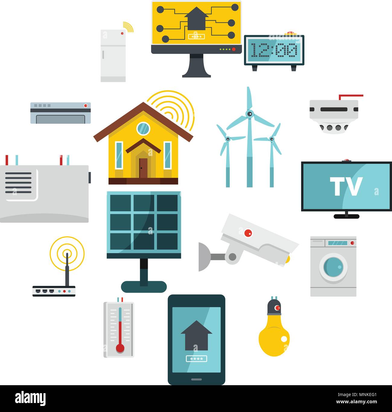 Smart home house icons set in flat style Stock Vector Image & Art - Alamy