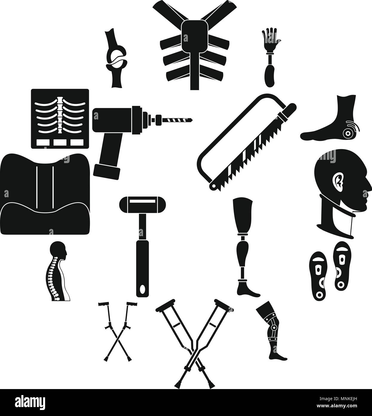 Orthopedics prosthetics icons set, simple style Stock Vector