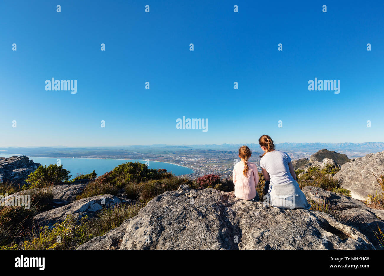 Family mother and daughter enjoying breathtaking views of Cape Town