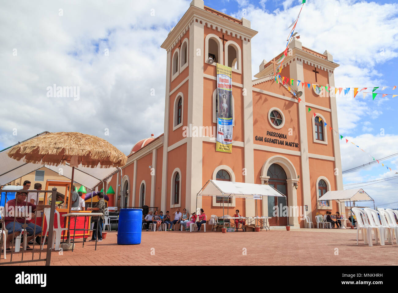 Igrecia de Católico de San Sebastián ( Church of Saint Sebastian the Martyr) during Fiestas Patronales de San Sebastián, San Sebastián, Puerto Rico. Stock Photo