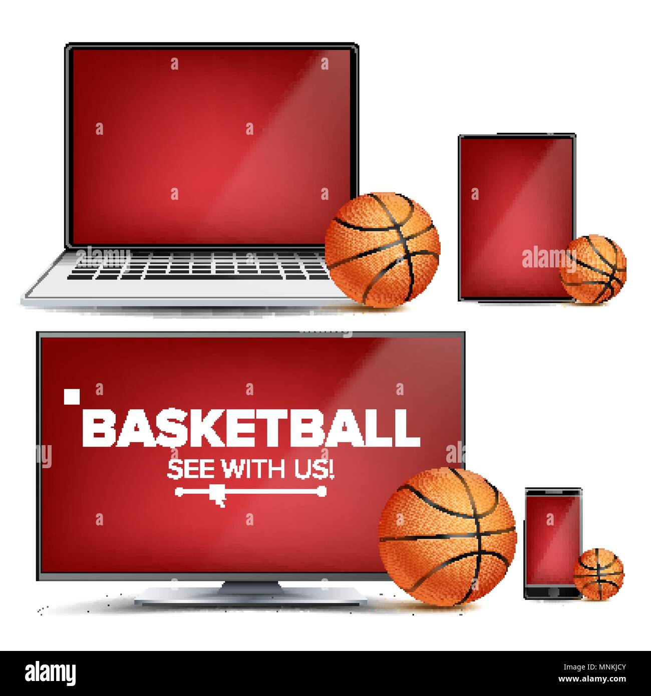 Basketball Application Vector. Field, Basketball Ball. Online Stream, Bookmaker, Sport Game App. Banner Design Element. Live Match