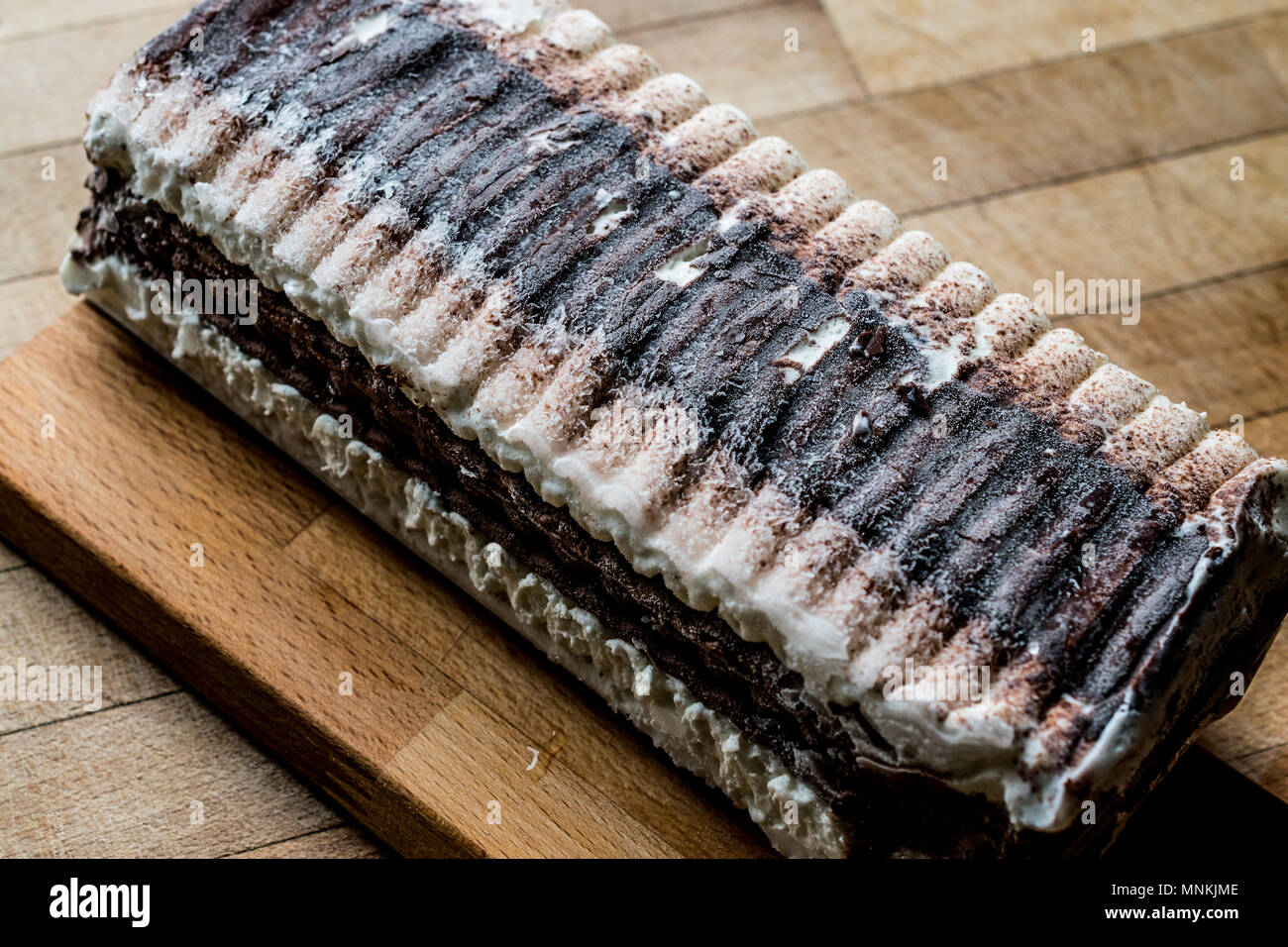 Semifreddo Cake Ice Cream With Chocolate And Vanilla Semi Frozen Dessert Italian Dessert Stock Photo Alamy
