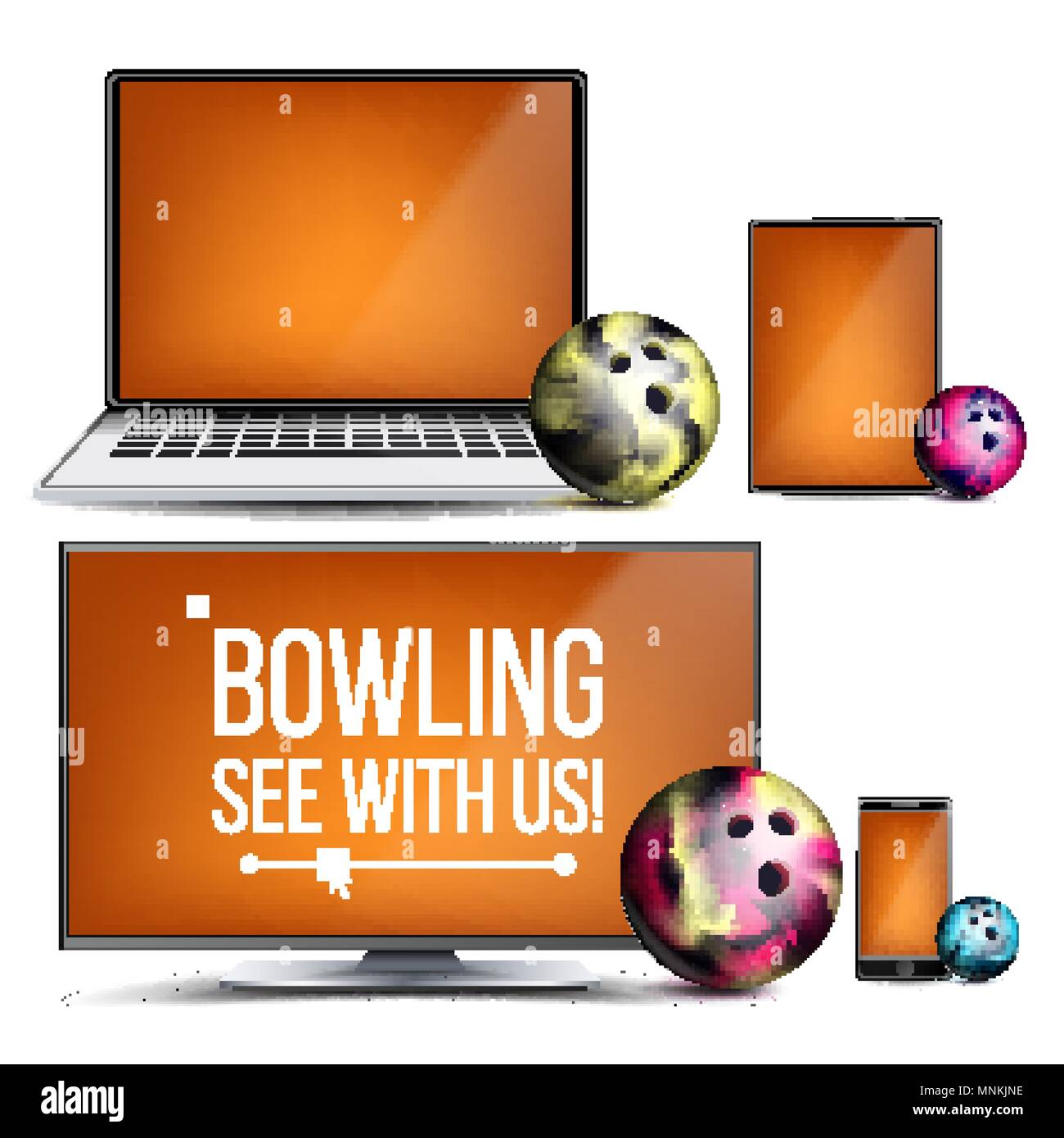 Bowling Application Vector. Bowling Ball. Online Stream, Bookmaker, Sport Game App. Banner Design Element. Live Match