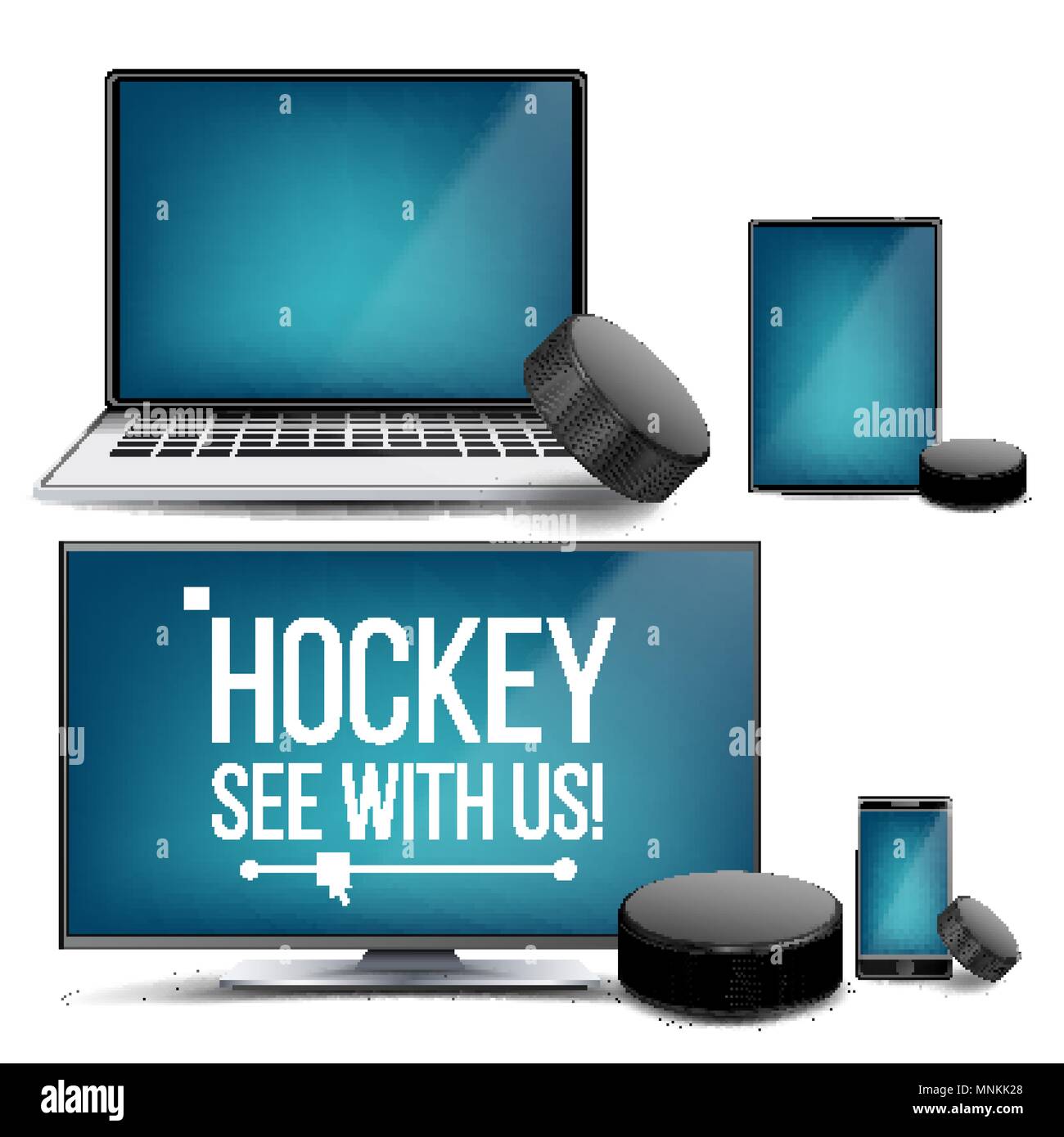 Hockey Application Vector. Hockey Puck. Online Stream, Bookmaker, Sport Game App. Banner Design Element. Live Match