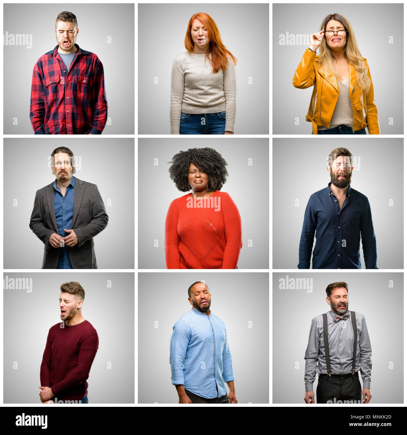 Group of mixed people, women and men crying depressed full of sadness