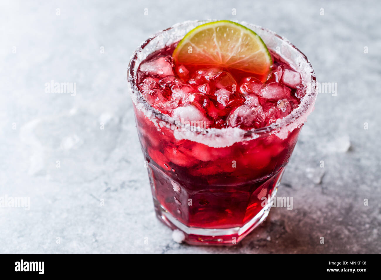Cherry Margarita Cocktail with Tequila, Lime, Salt, Cherry Juice and