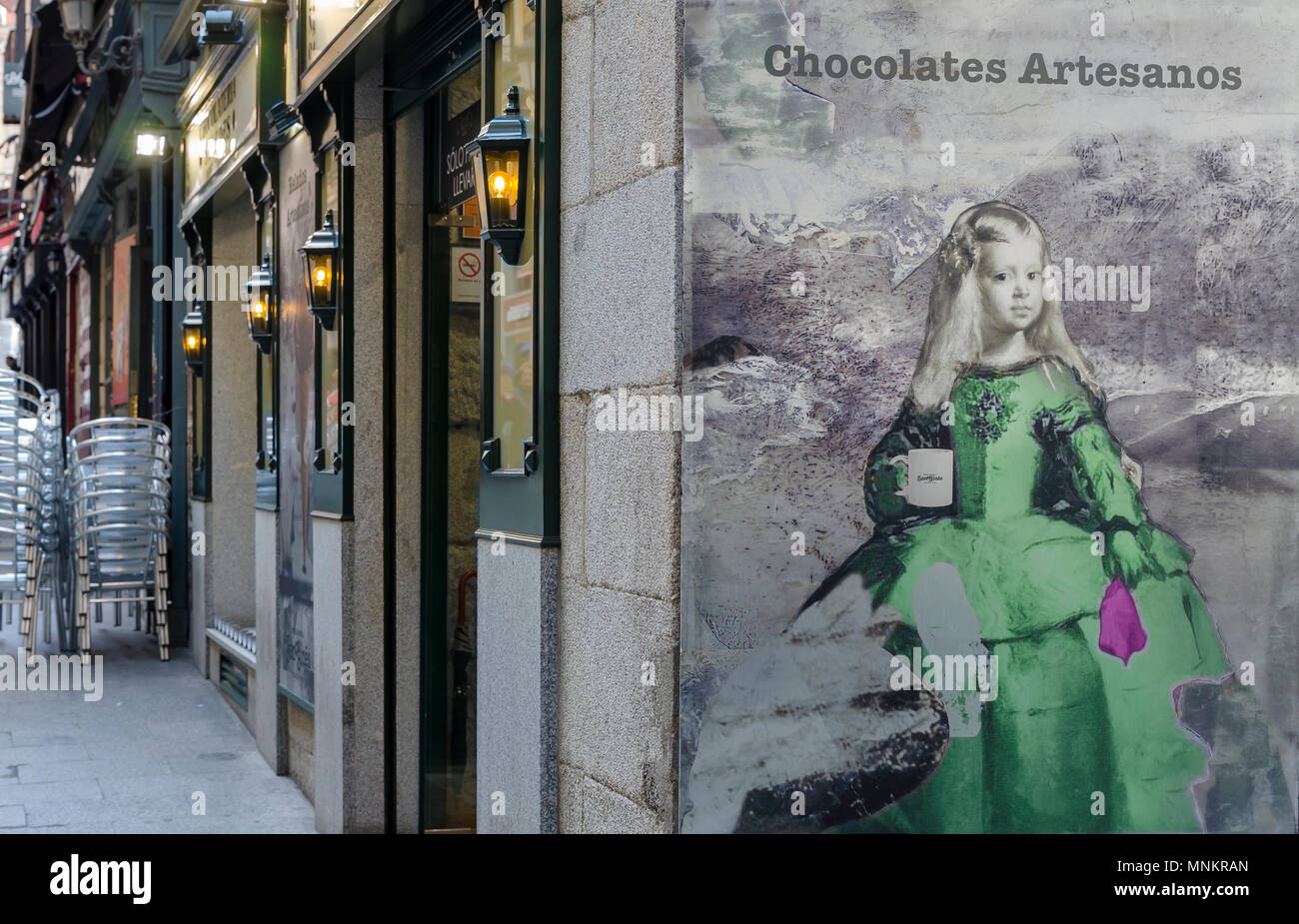 A bar wall view closed to Plaza Mayor, Madrid city, Spain. Stock Photo