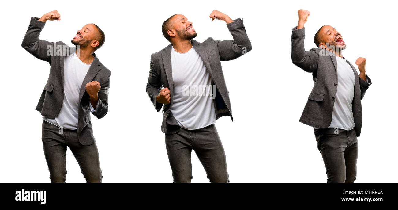 African American Man With Beard Happy And Excited Celebrating Victory