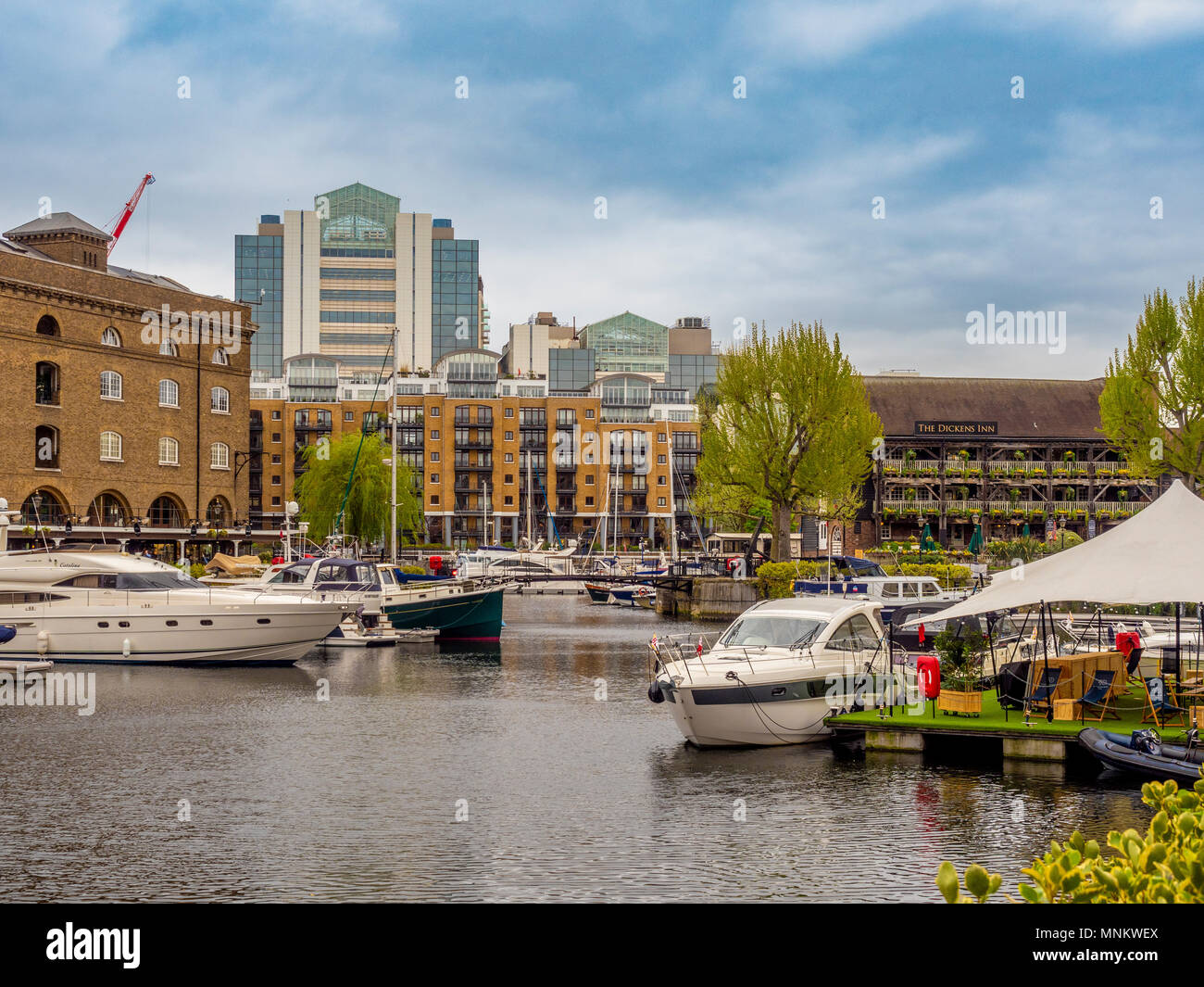 St Katharine Docks housing and leisure complex, Borough of Tower Hamlets, on the north side of the river Thames  They were part of the Port of London, Stock Photo