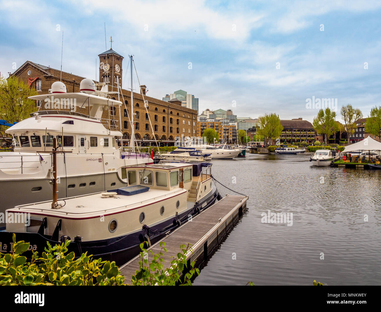 St Katharine Docks housing and leisure complex, Borough of Tower Hamlets, on the north side of the river Thames  They were part of the Port of London, Stock Photo