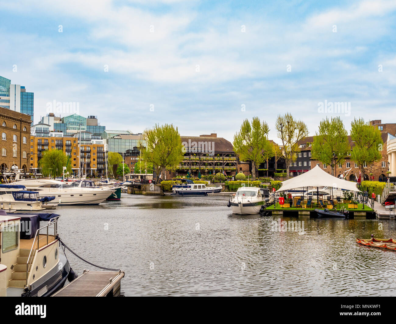 St Katharine Docks housing and leisure complex, Borough of Tower Hamlets, on the north side of the river Thames  They were part of the Port of London, Stock Photo