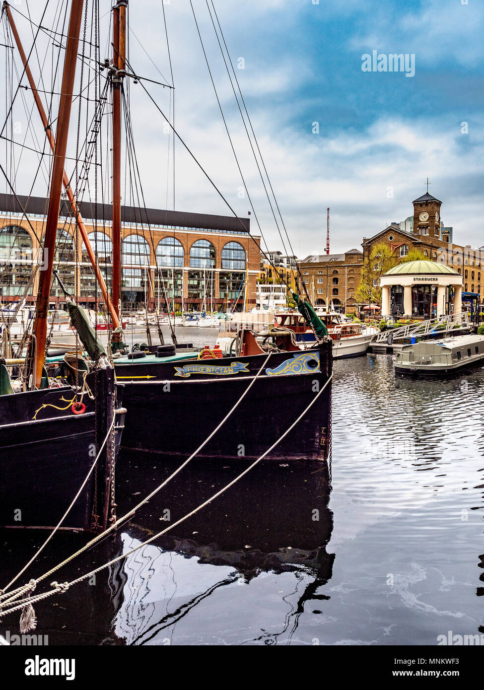 St Katharine Docks housing and leisure complex, Borough of Tower Hamlets, on the north side of the river Thames  They were part of the Port of London, Stock Photo