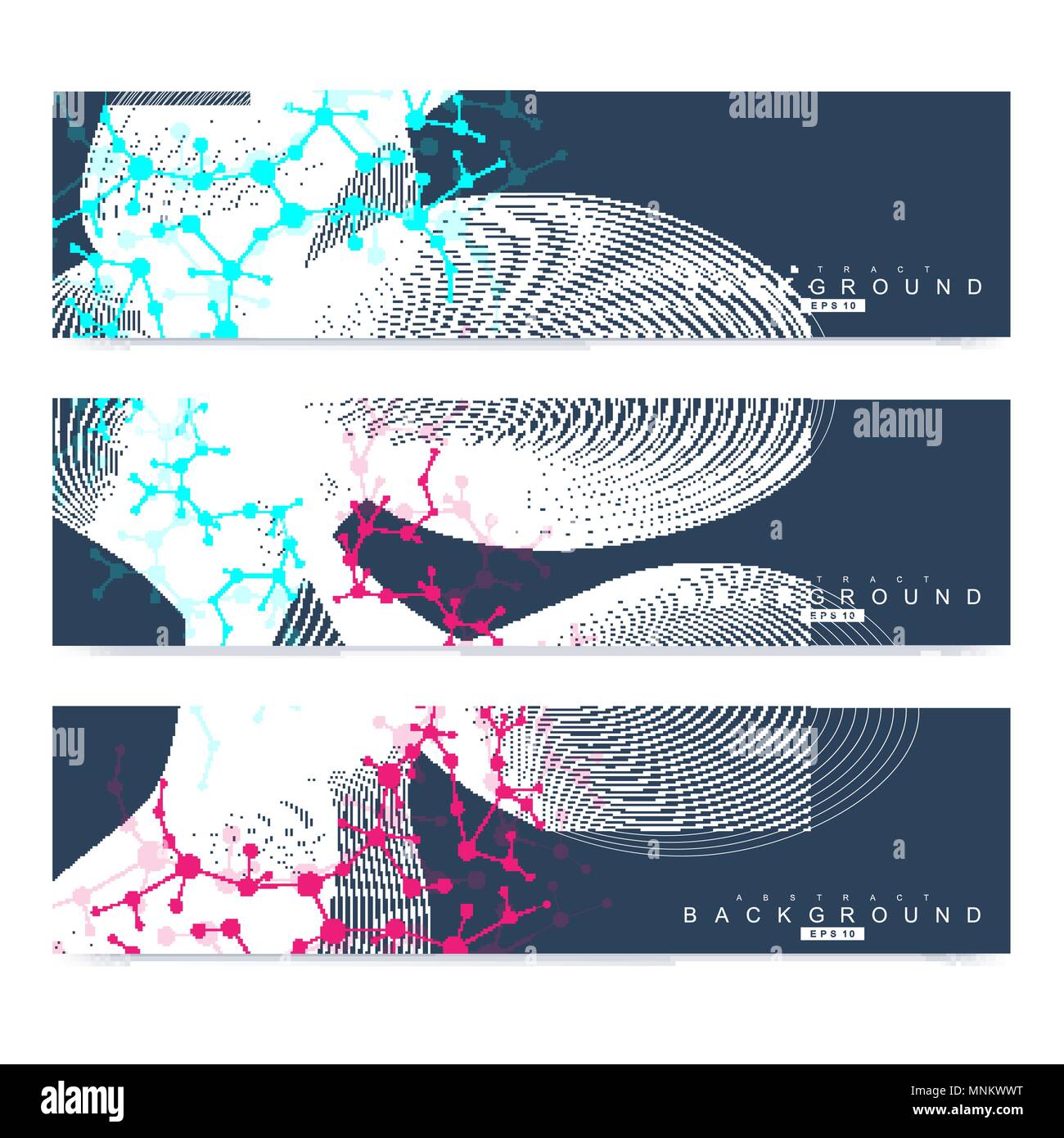 Scientific set of modern vector banners. DNA molecule structure with ...