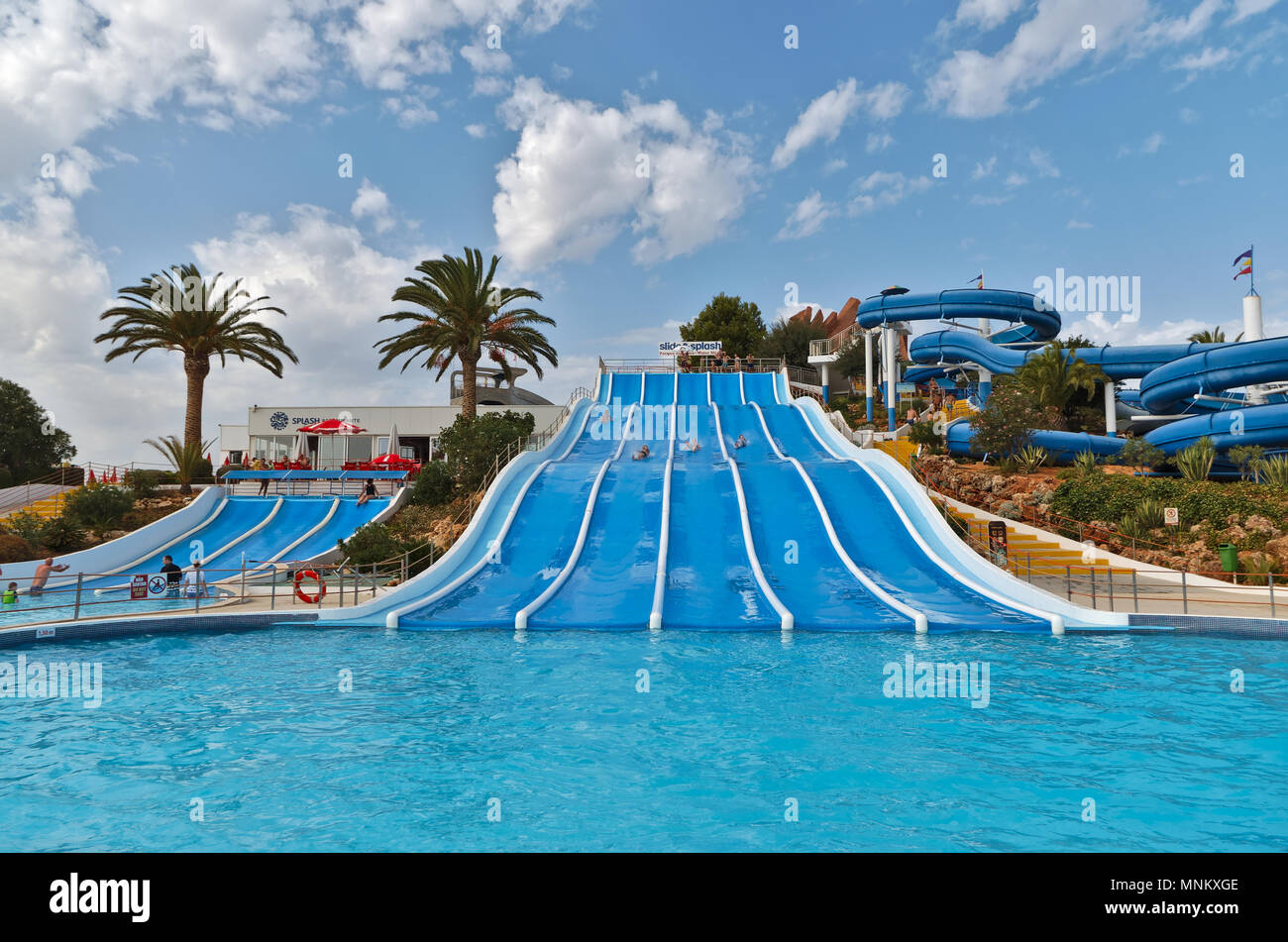 Slide and Splash Water Park in Lagoa, Algarve, Portugal Stock Photo
