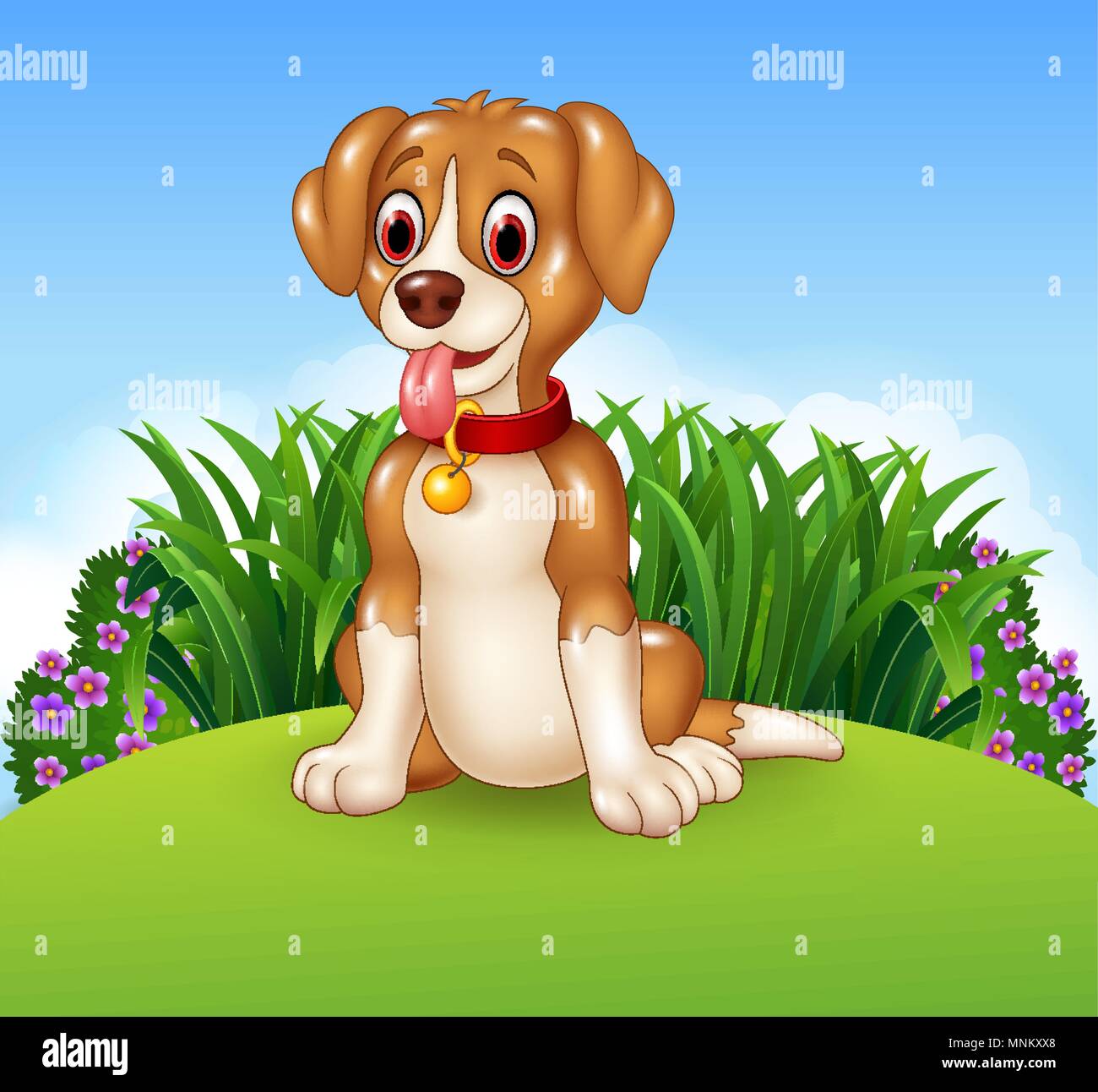 Cute dog sitting on the meadow background Stock Vector