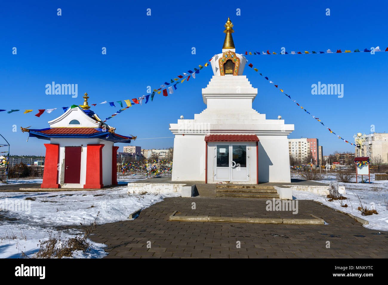 Enlightenment Stupa in spring. Elista. Kalmykia Russia Stock Photo