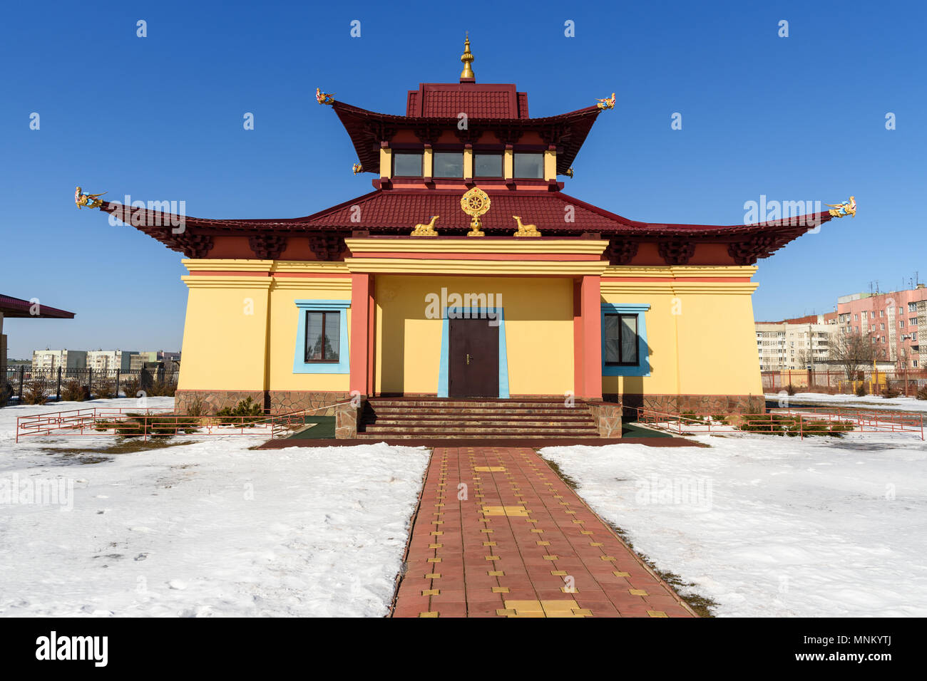 Small hurul temple in spring. Elista. Kalmykia Russia Stock Photo
