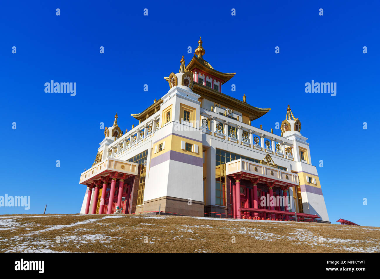 Buddhist complex Golden Abode of Buddha Shakyamuni in spring. Elista. Kalmykia. Russia Stock Photo