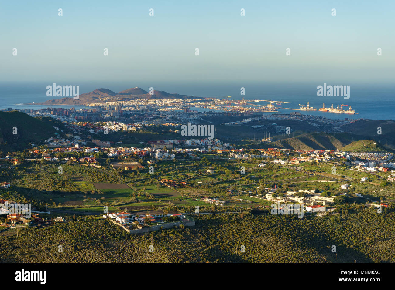 Sunset view on Las Palmas from Pico de Bandama, Gran Canaria, Canary islands, Spain Stock Photo