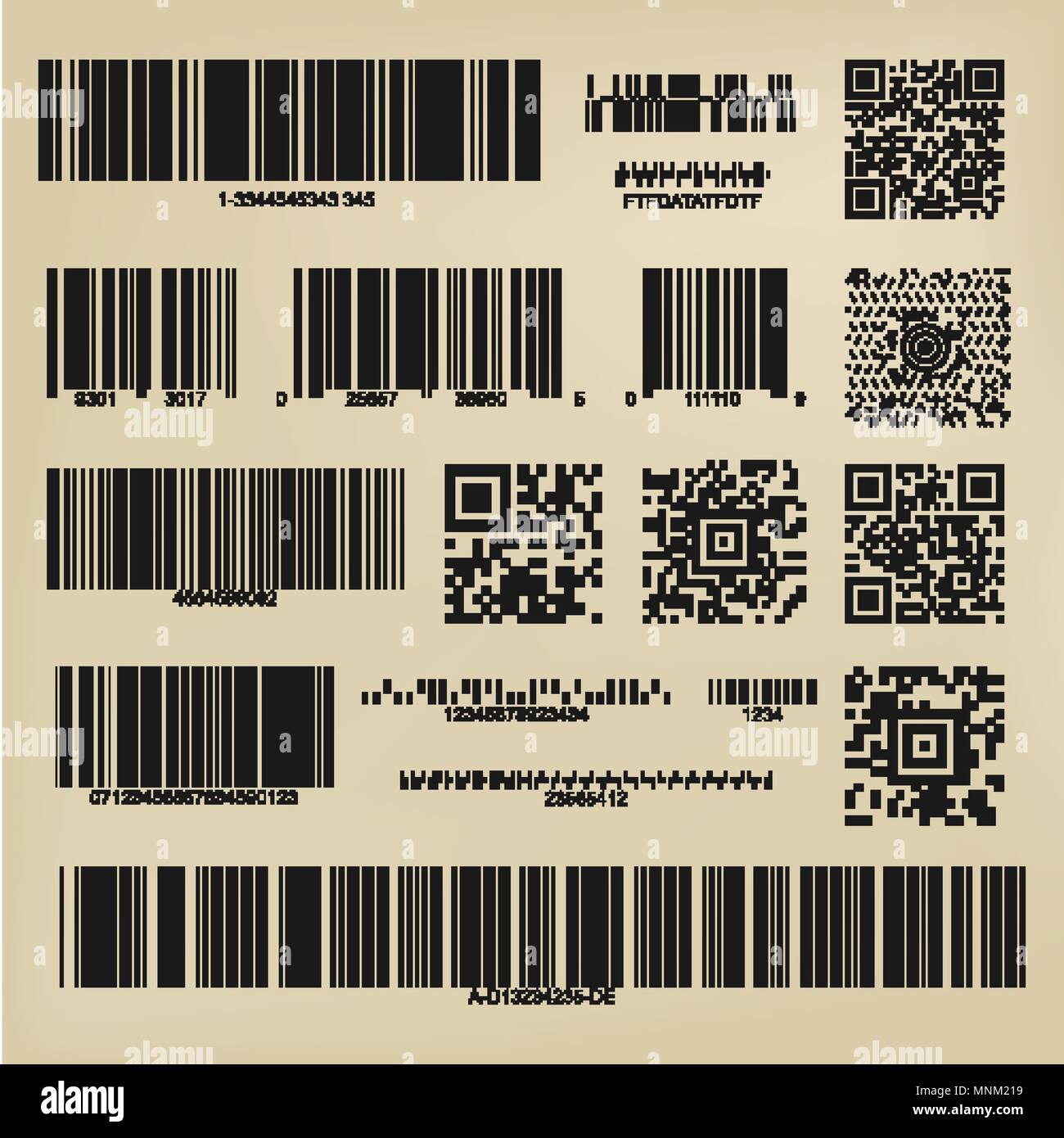 Set or 3d codes. Qr codes and barcodes. Digital payment and information data labels Stock Vector