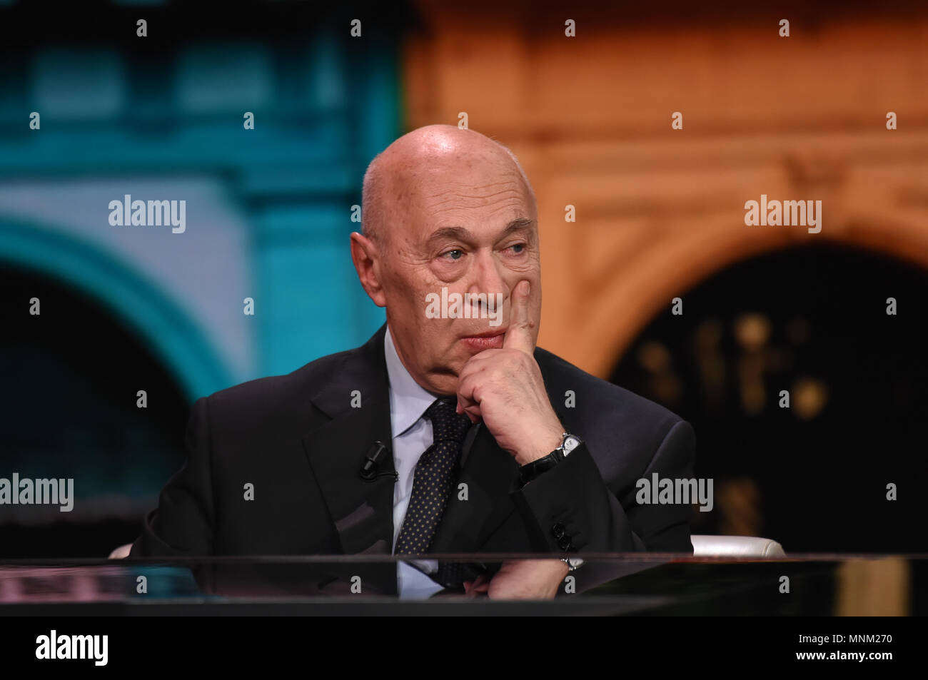 Italian television late-night talk show 'Che tempo che fa' hosted by Fabio Fazio.  Featuring: Paolo Mieli Where: Milan, Lombardy, Italy When: 15 Apr 2018 Credit: IPA/WENN.com  **Only available for publication in UK, USA, Germany, Austria, Switzerland** Stock Photo