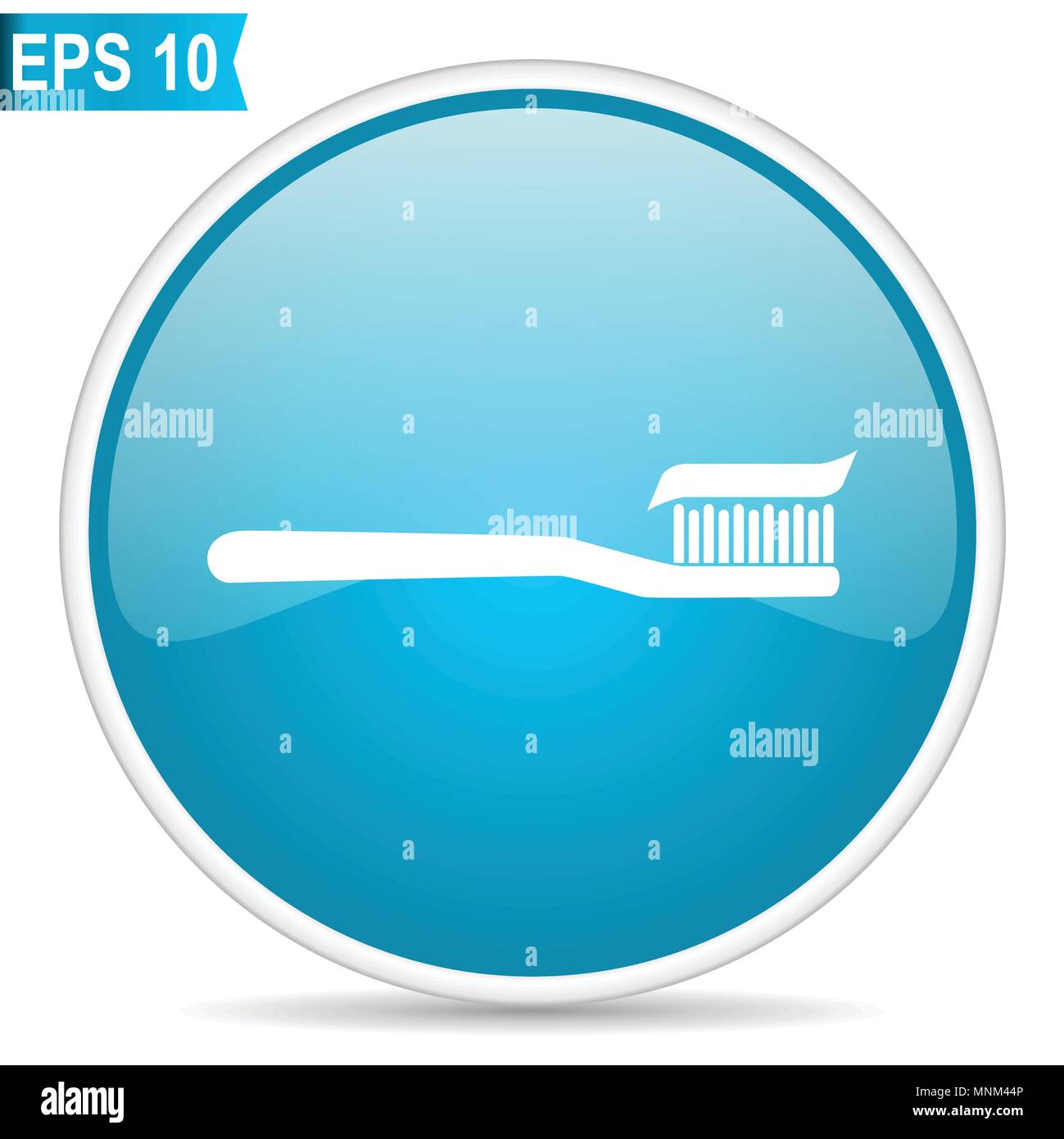 Blue glossy toothbrush with applied toothpaste vector icon isolated on white background Stock Vector