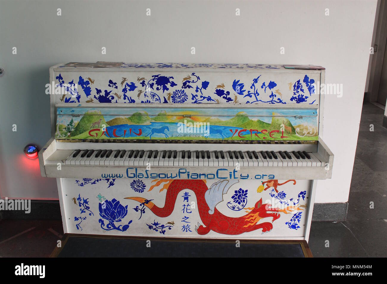 A public, Glasgow Piano City piano called Ming at the top of the Lighthouse, Glasgow, Scotland Stock Photo