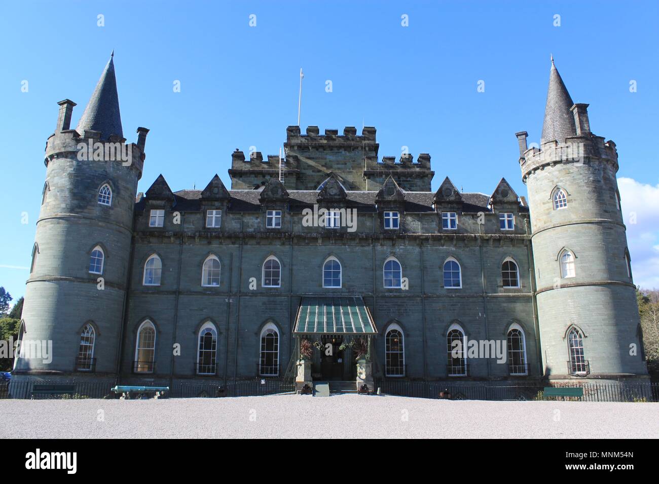 Inveraray Castle built in Gothic Revival style, has been the seat of the Dukes of Argyll, chiefs of Clan Campbell, since the 18th century Stock Photo