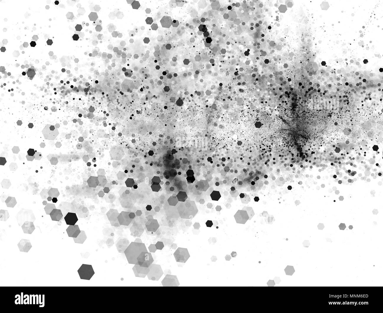 Glowing hexagonal bokeh inverded texture effect, computer generated texture, black and white, 3D rednering Stock Photo