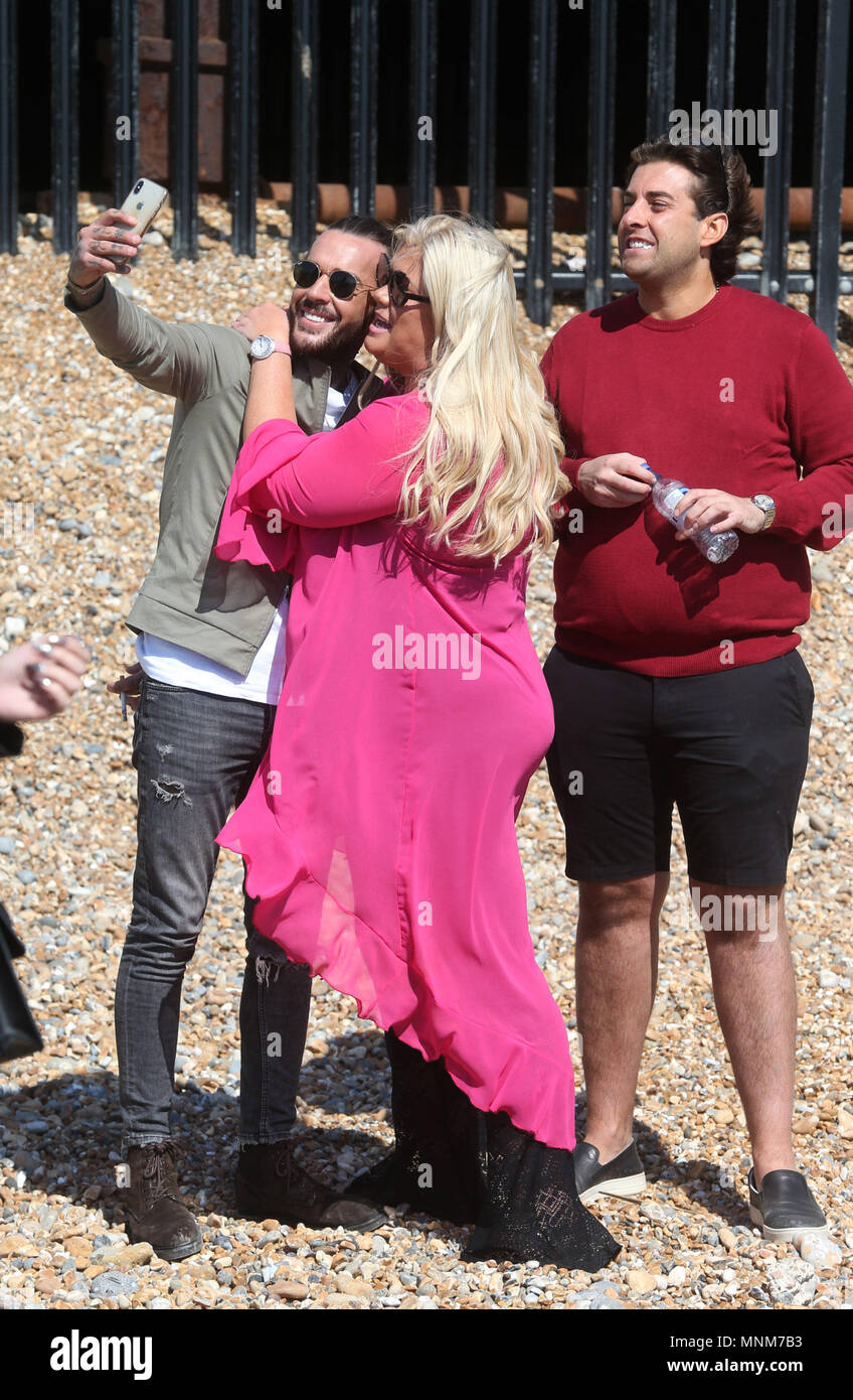 Gemma Collins and James Argent The cast of 'The Only Way Is Essex' go for  dinner at 'Sheesh' in Chigwell, Essex for Joey Essex's birthday. After the  meal, everybody boarded a minibus, image size:848x1390