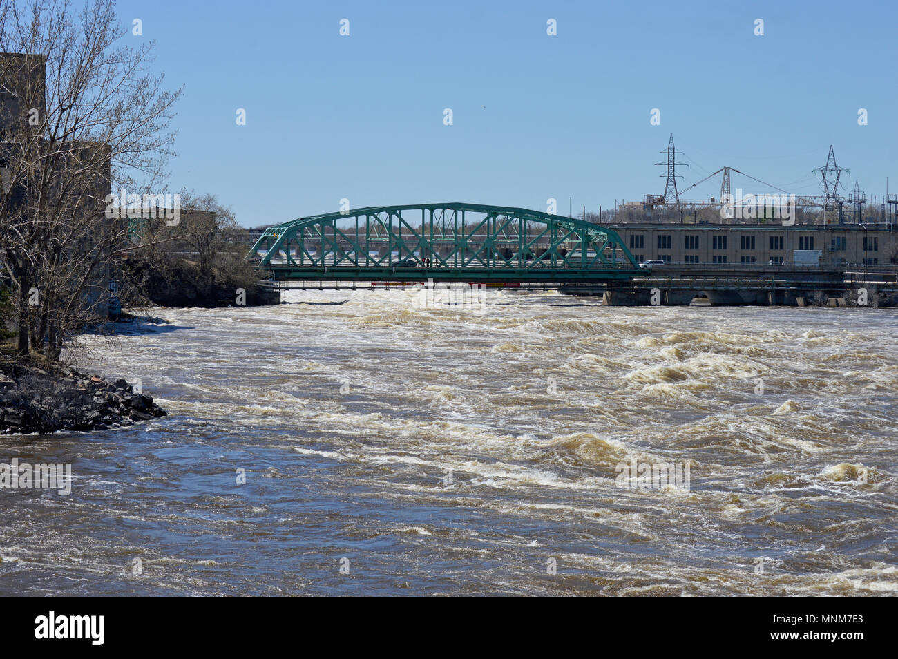 Bridge across the Ottawa River  at Chaudiere Falls near EB Eddy power plant Stock Photo