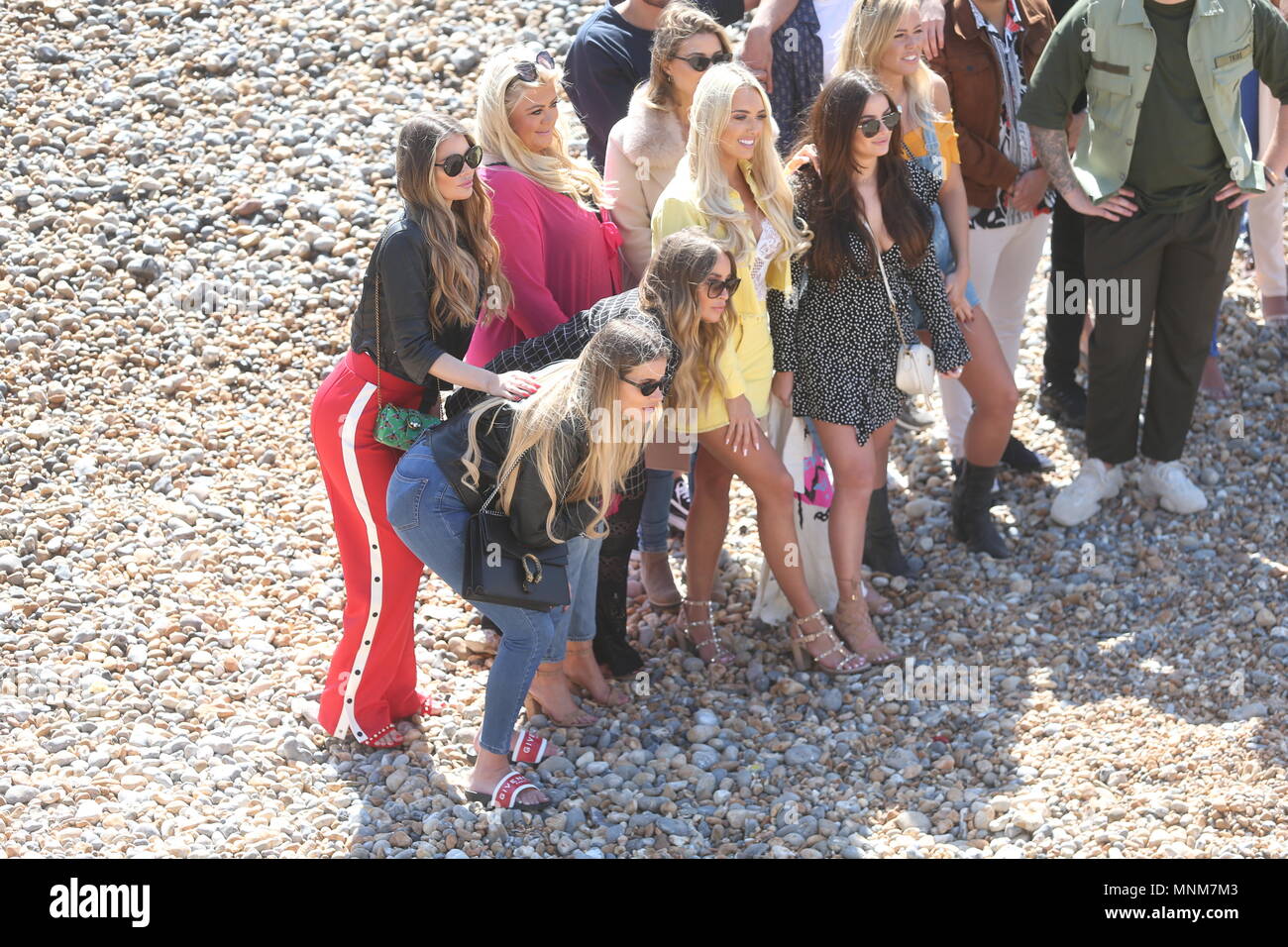 The cast of TOWIE filming at Brighton Beach Featuring Towie cast