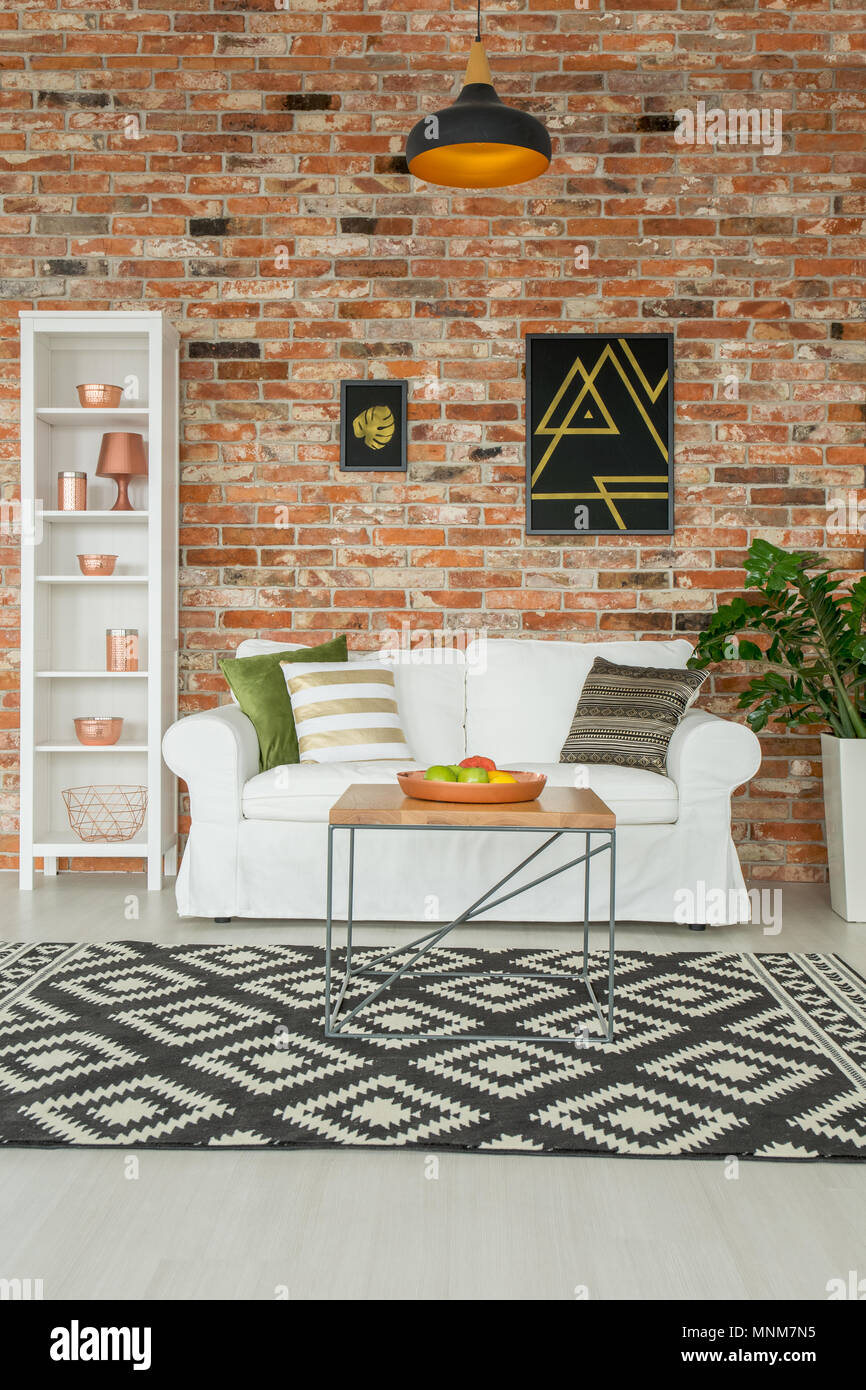 white brick wall living room