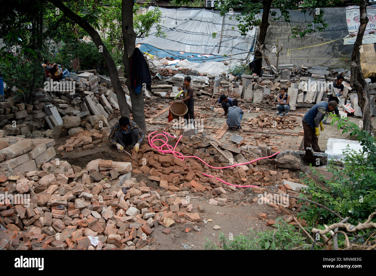 Nepal, Kathmandu. Rebuilding three years after the earthquake Stock