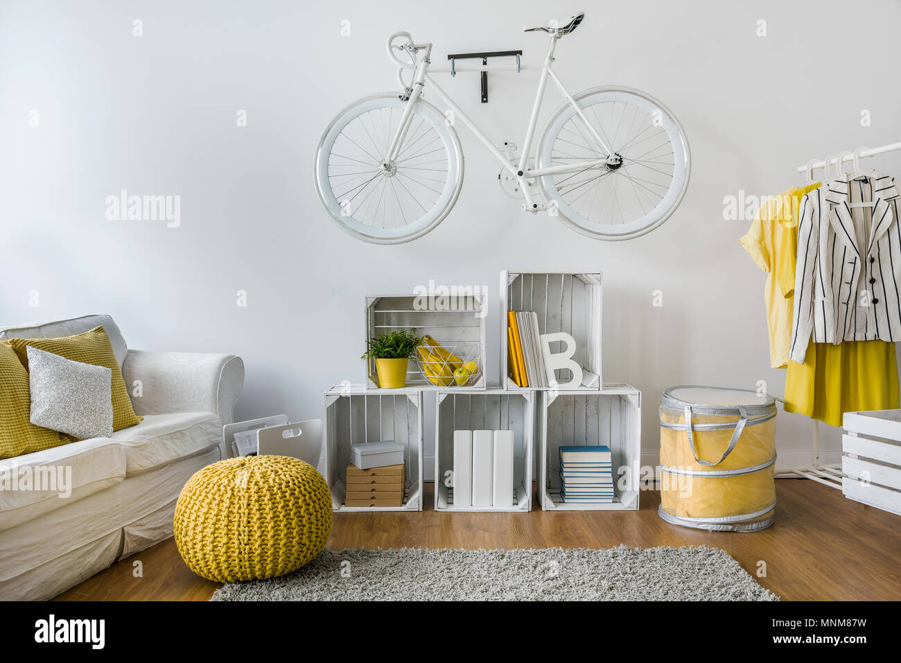 Beautiful, light interior with stylish, original decor Stock Photo