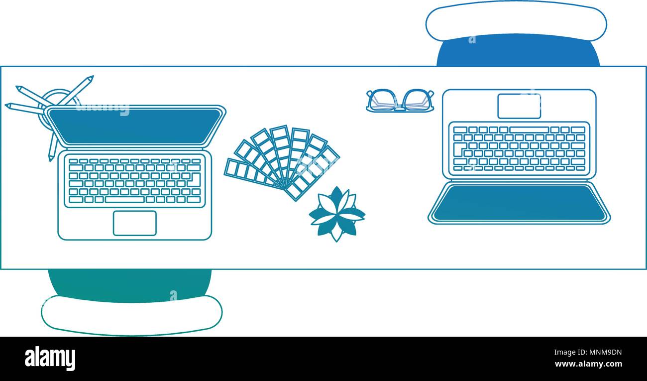 aerial view of desk with laptops computer and objects Stock Vector Image & Art Alamy