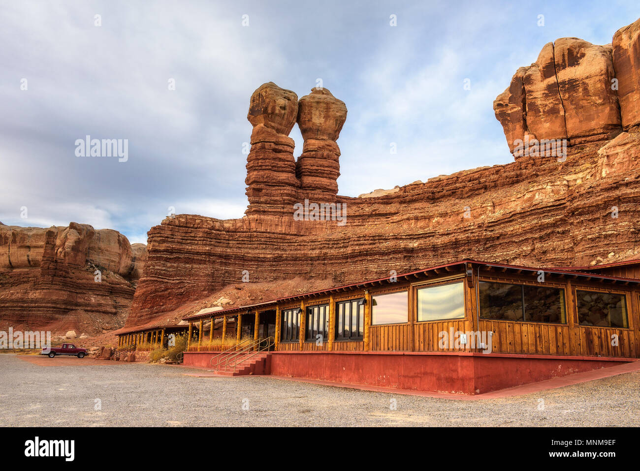 Twin Rocks Cafe in Bluff, Utah Stock Photo
