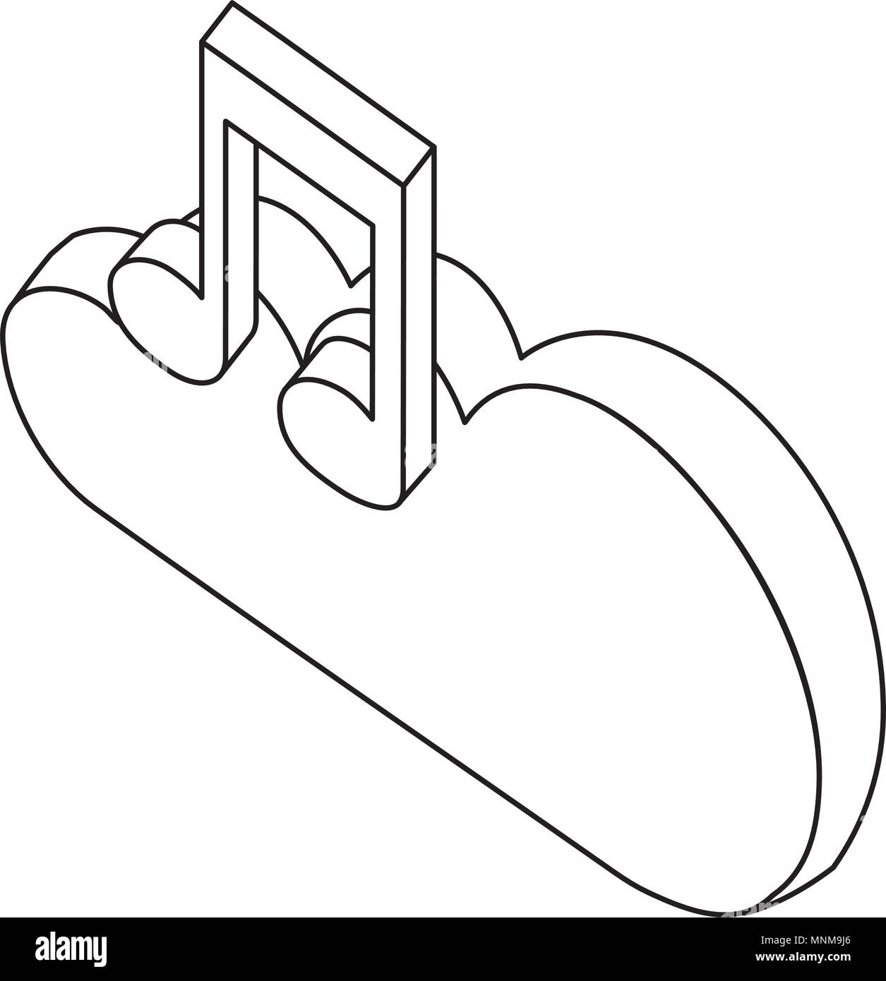 cloud computing music note isometric Stock Vector