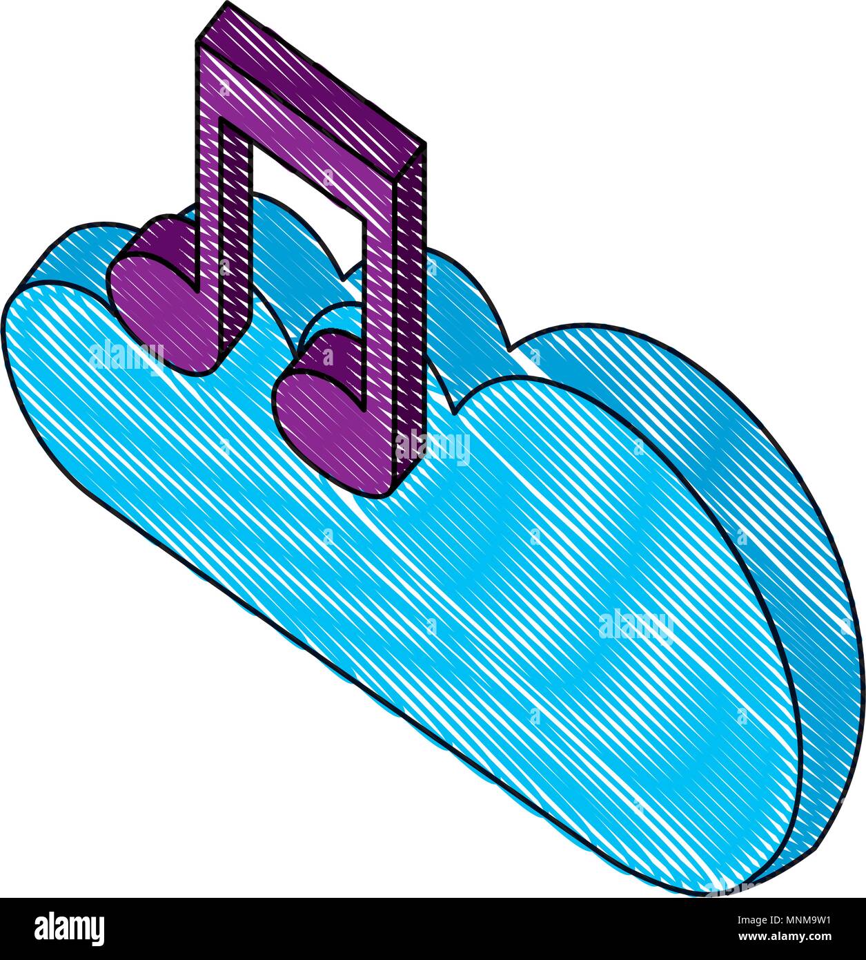 cloud computing with music note isometric icon Stock Vector