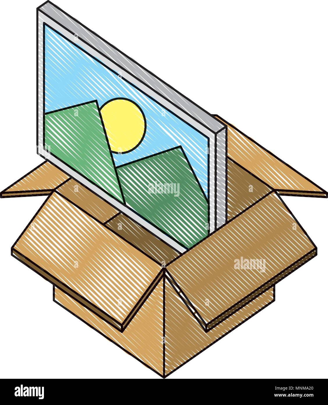 box carton with picture isometric icon Stock Vector