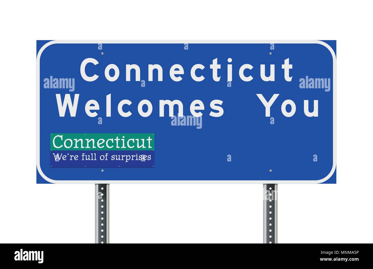 Vector illustration of the Connecticut welcomes you blue road sign Stock Vector