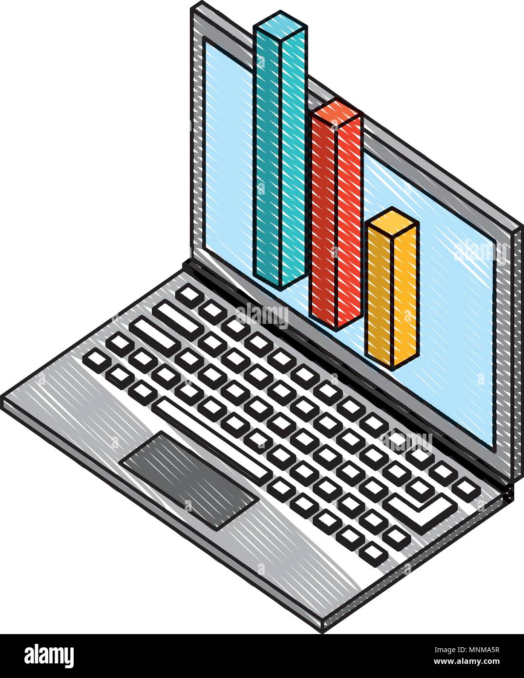 laptop computer with bars statistics isometric icon Stock Vector Image ...