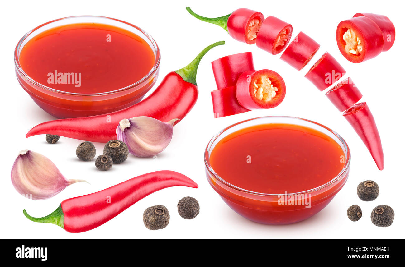 Chilli sauce ingredients isolated on white background with clipping ...
