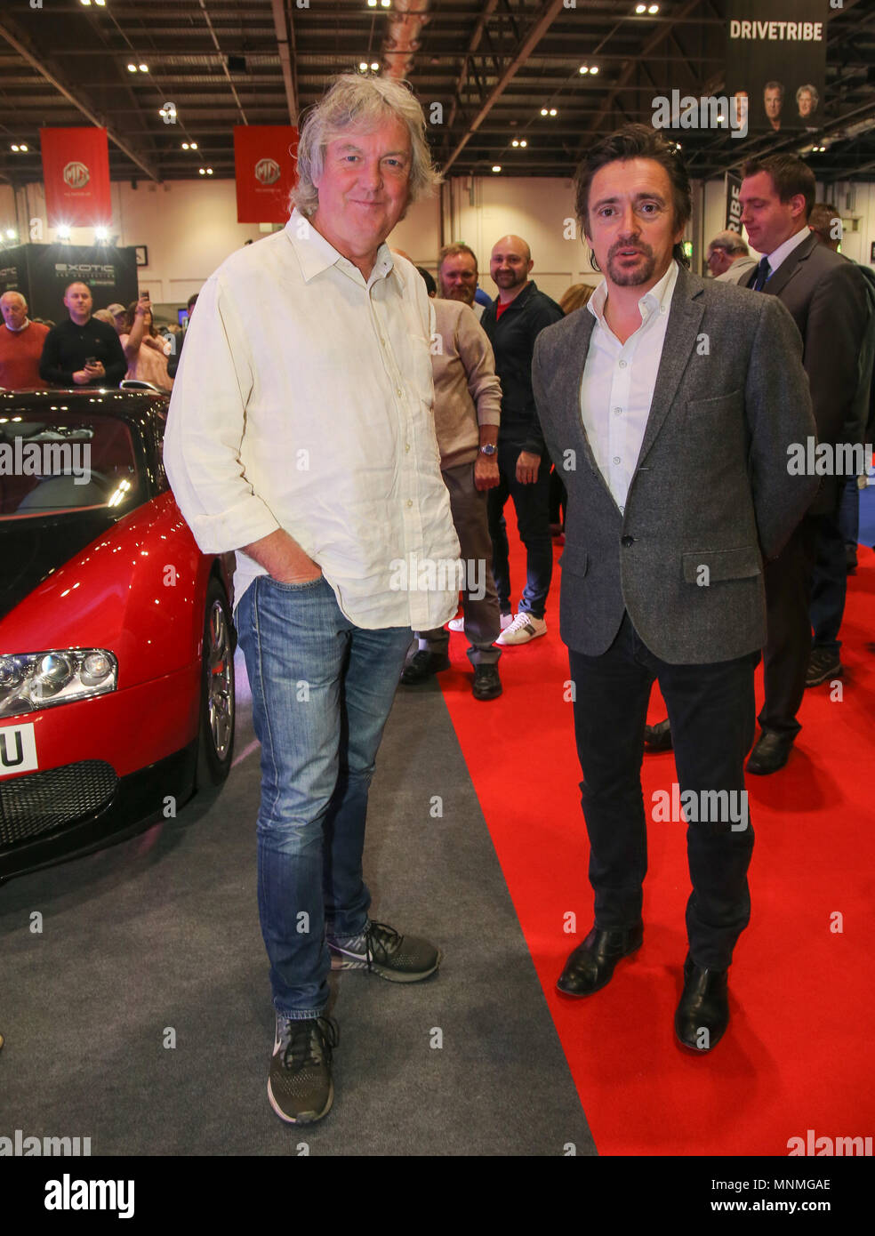London UK 18 May 2018  Richard Hammond and James  May Top Gear presenters visiting The Confused.com London Motor Show , at the London Excel center@Paul Quezada-Neiman/Alamy Live News Stock Photo