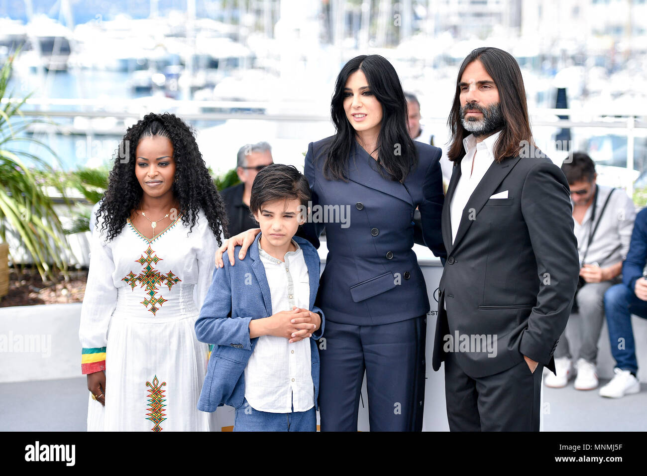 Cannes, Cannes International Film Festival in Cannes. 18th May, 2018. Actress Yordanos Shiferaw, actor Zain Al Rafeea, director Nadine Labaki and actor Khaled Mouzanar (L to R) of the Lebanese film 'Capernaum', pose during a photocall of the 71st Cannes International Film Festival in Cannes, France on May 18, 2018. The 71st Cannes International Film Festival is held from May 8 to May 19. Credit: Chen Yichen/Xinhua/Alamy Live News Stock Photo